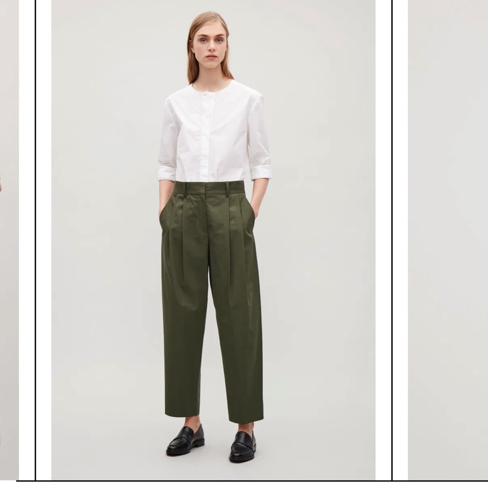 COS Tailored High Waist Straight Leg Twill Cotton Trousers Sage Green 2